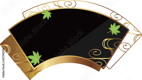 高級感のある青紅葉と扇型フレーム　ブラック＆ゴールド