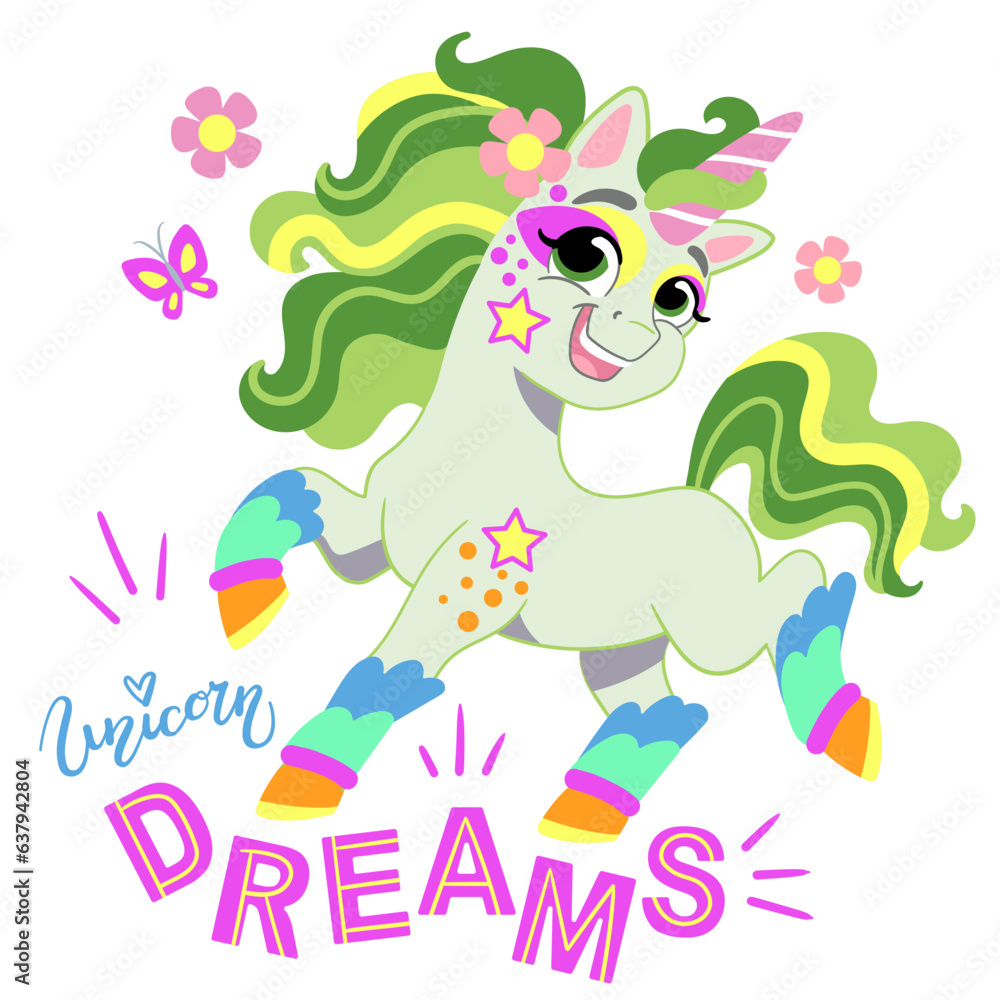 Fototapeta premium Cute cartoon character happy unicorn vector illustration 15