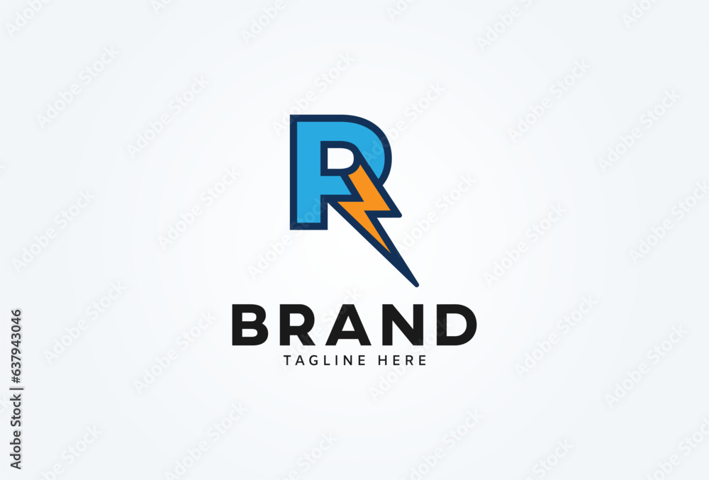 Initial Letter R Thunder Logo. letter R with thunder bolt icon combination isolated on white background. Flat style Logo Design Template element. vector illustration