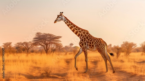 Animal wildlife photography giraffe with natural background in the sunset view, AI generated image