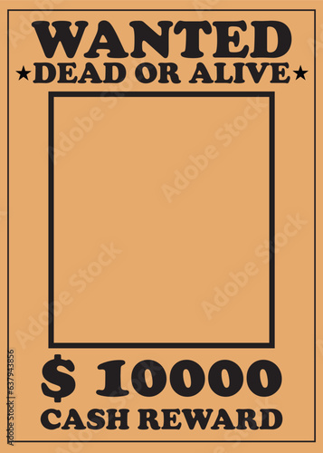 Western poster icon. Old west paper blank reward sign. Dead or Alive vintage symbol. Western wanted logo.