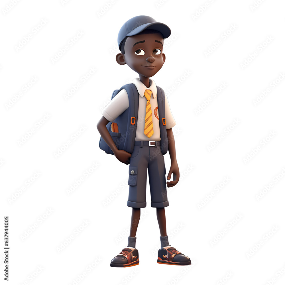 3D Render of a school boy with backpack isolated on white background