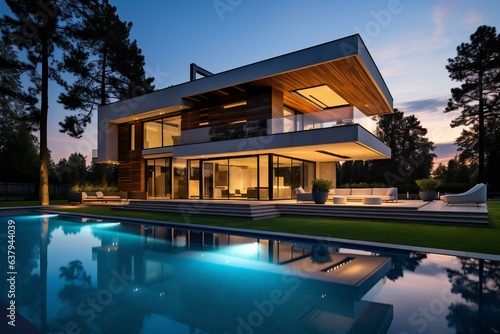 Modern house with Swimming pool. Luxury mansion house. Modern minimalist villa.