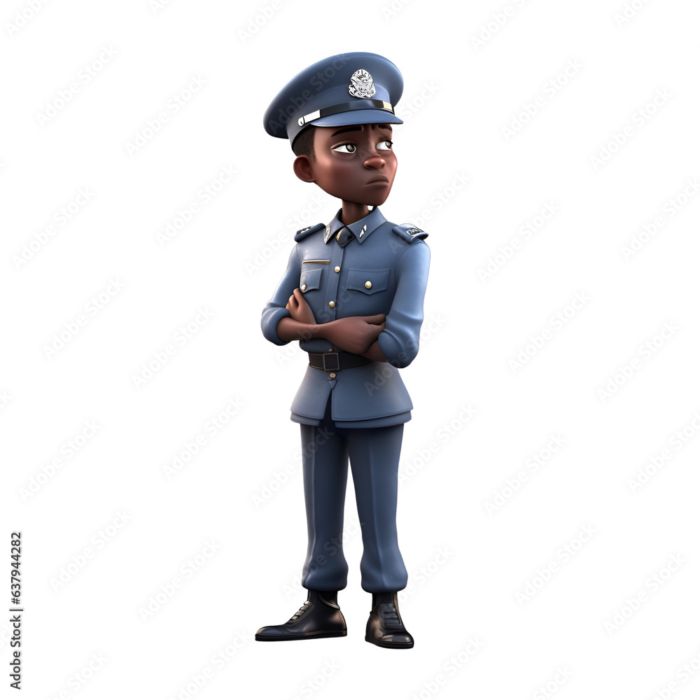 3D Illustration of an African American police officer with arms crossed 3D Illustration of an African American police officer with arms crossed