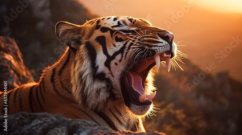 Animal wildlife photography tiger with natural background in the sunset view  AI generated image