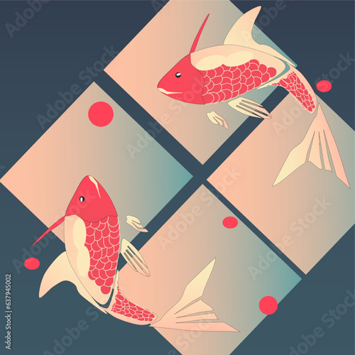 fish pattern vector illustration in minimalist style with red dots