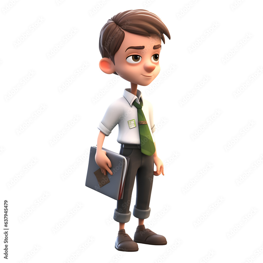 3D Render of a young boy with briefcase and school uniform 3D Render of a young boy with briefcase and school uniform