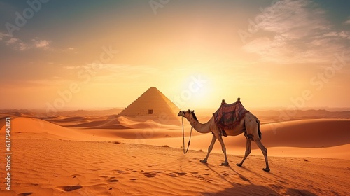 Animal wildlife photography camel with natural background in the sunset view  AI generated image