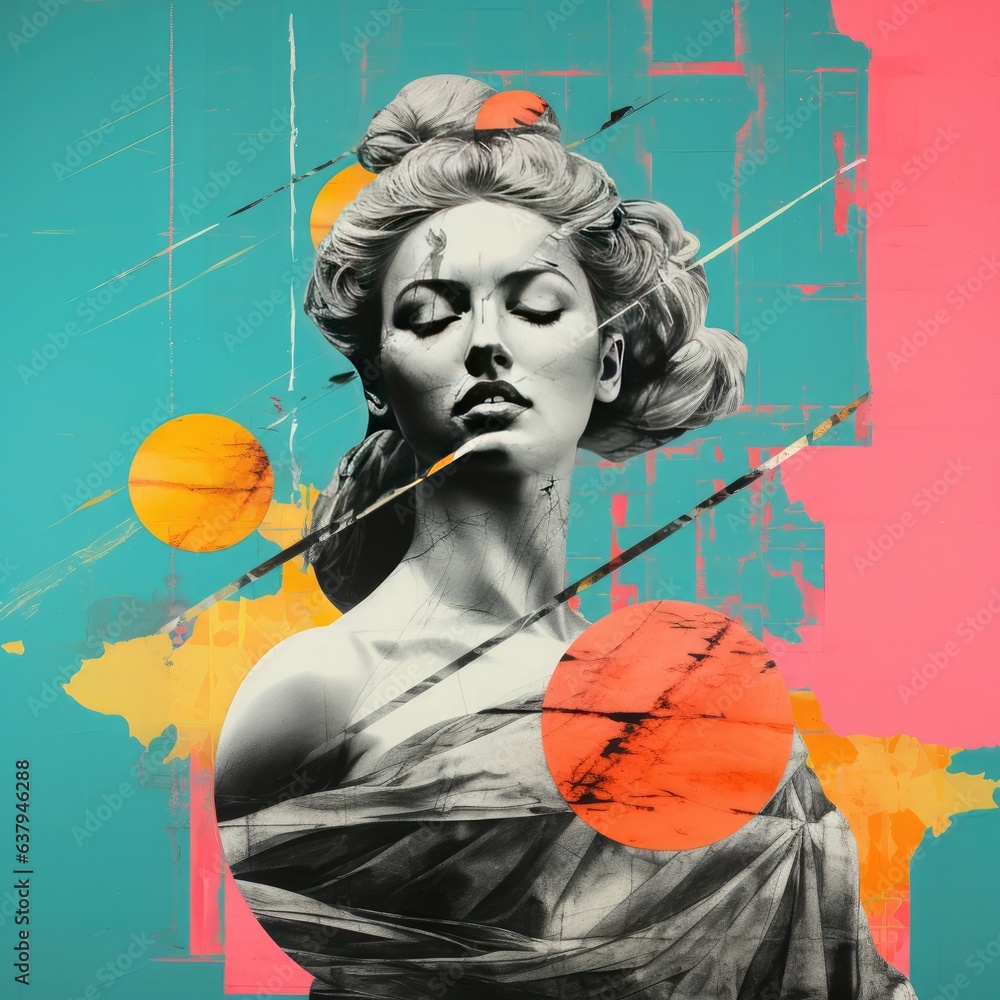 abstract art nouveau collage with marble goddess aphrodite Stock