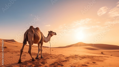Animal wildlife photography camel with natural background in the sunset view  AI generated image
