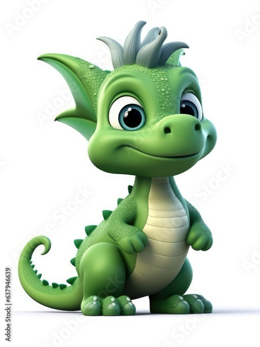 Funny cute green dragon isolated on white background