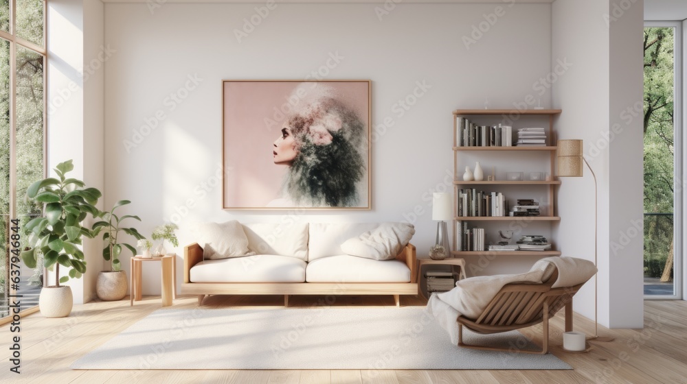 Spacious and bright living room. Beautiful illustration picture. Generative AI Spacious and bright living room. Beautiful illustration picture. Generative AI