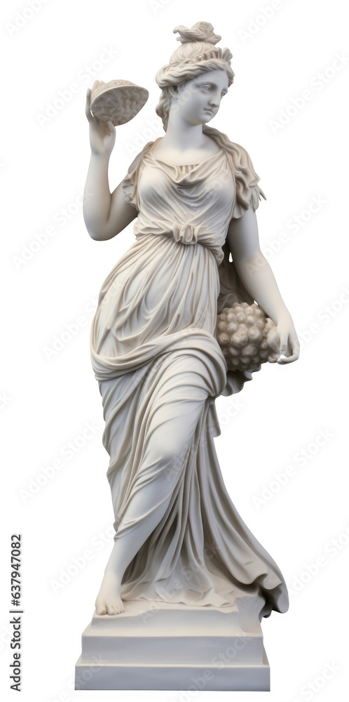 Greek marble goddess statue isolated on a white background, AI generated