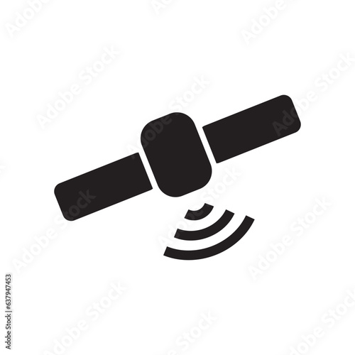 Artificial satelite in orbit around earth. Satellite vector icon, logo and illustration