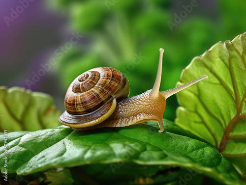 Grape snail on a green leaf