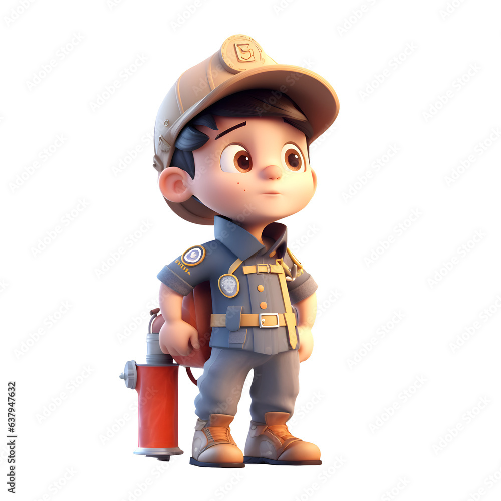 3D Render of a Little Boy with a Fire Extinguisher 3D Render of a Little Boy with a Fire Extinguisher