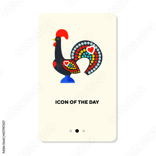 Colorful ceramic rooster as symbol of Portugal flat icon. Vertical sign or vector illustration of Portugal national symbol. Tourism, tradition, culture, Portugal concept for web design and apps