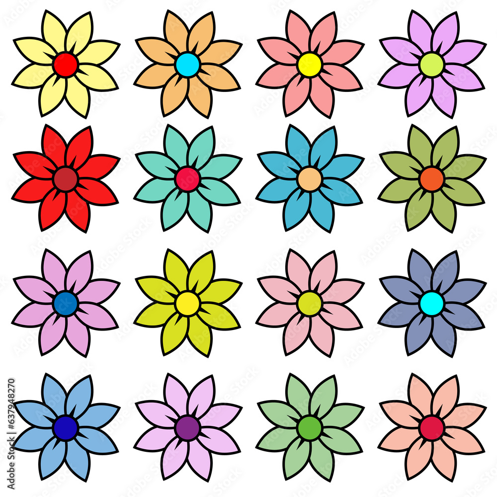 Set of colorful flower icons Set of colorful flower icons