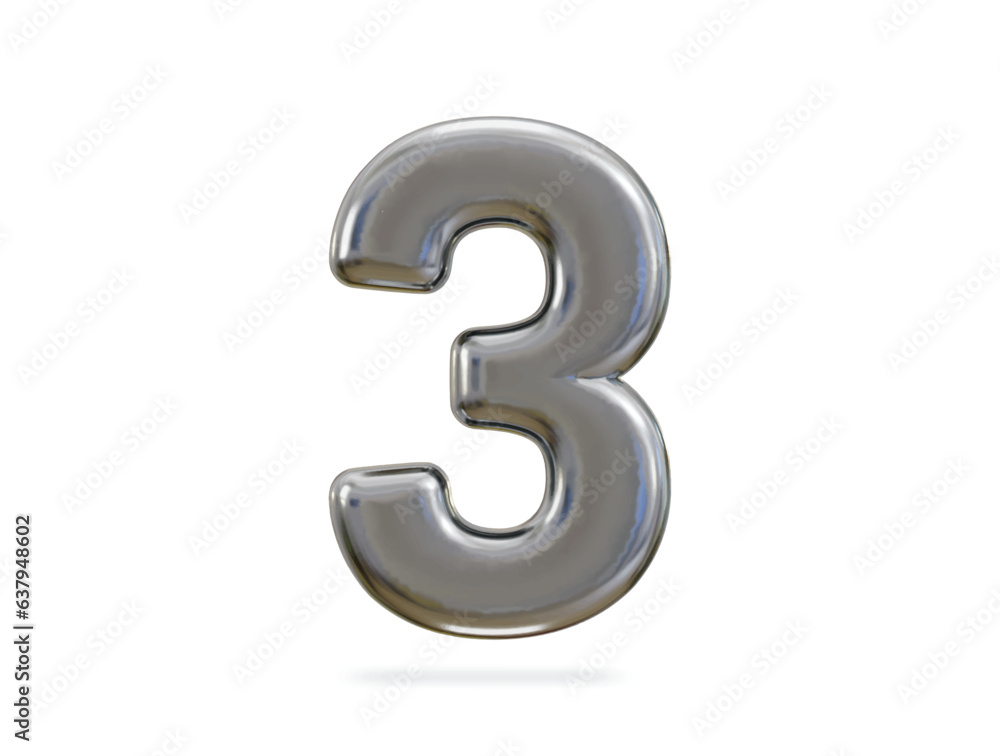 3d rendering of silver number 3 3d rendering of silver number 3
