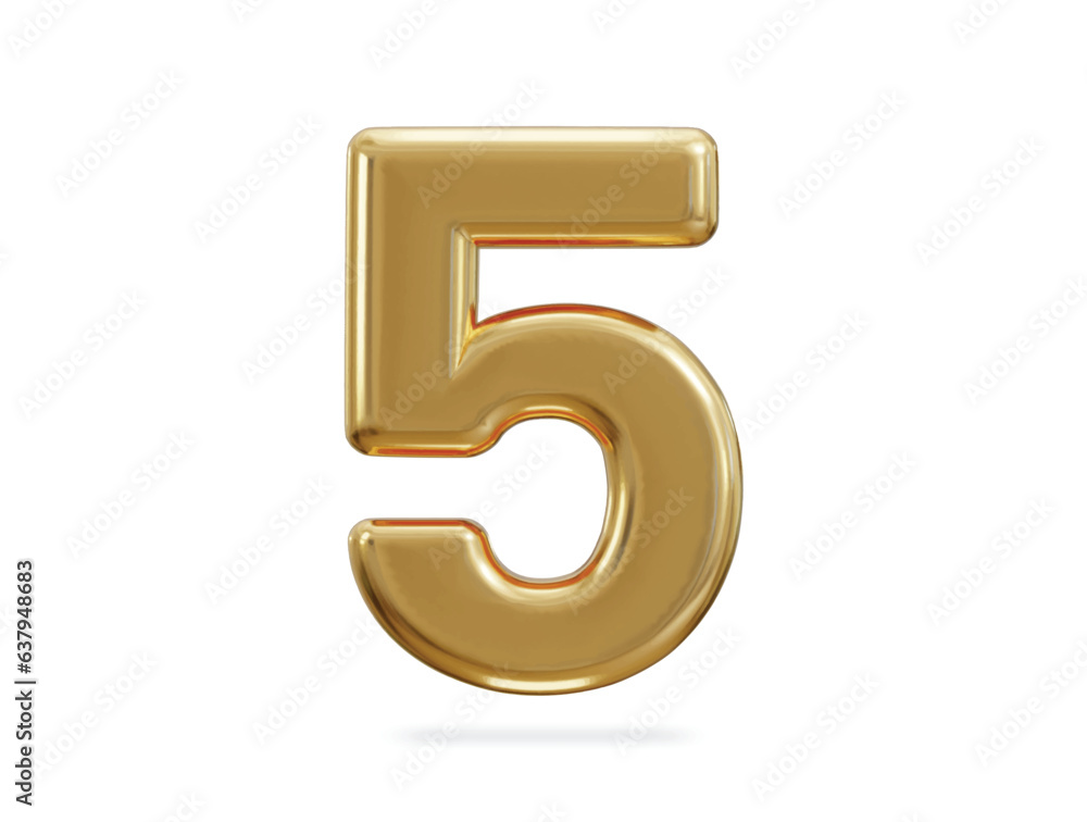 3d rendering of golden number 5 3d rendering of golden number 5