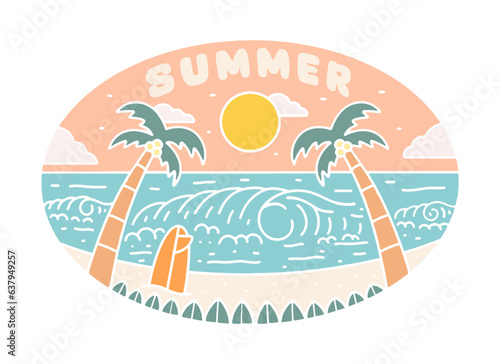 summer times and beach vibes vector illustration for design t-shirt, badge, sticker, etc