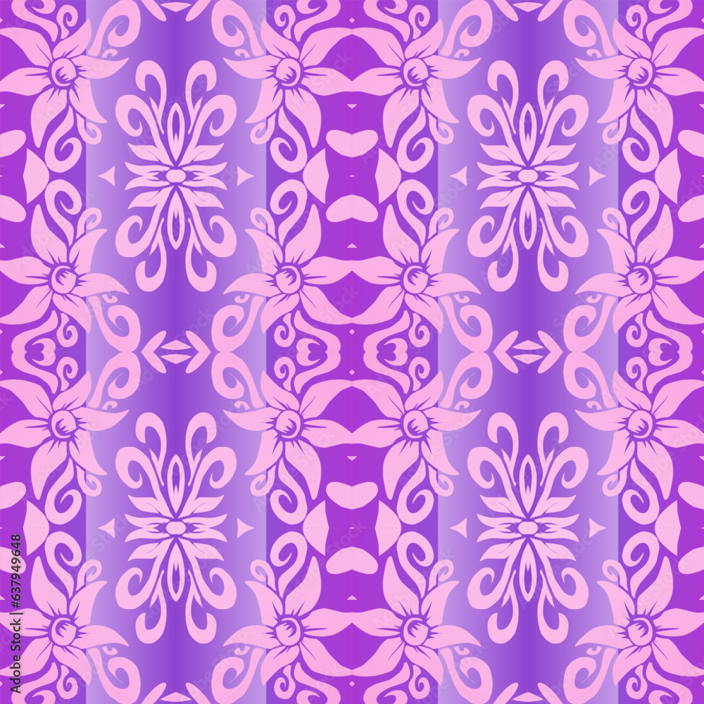 Seamless design vector Beauty flower line art batik ethnic dayak borneo pattern with colourful gradient 