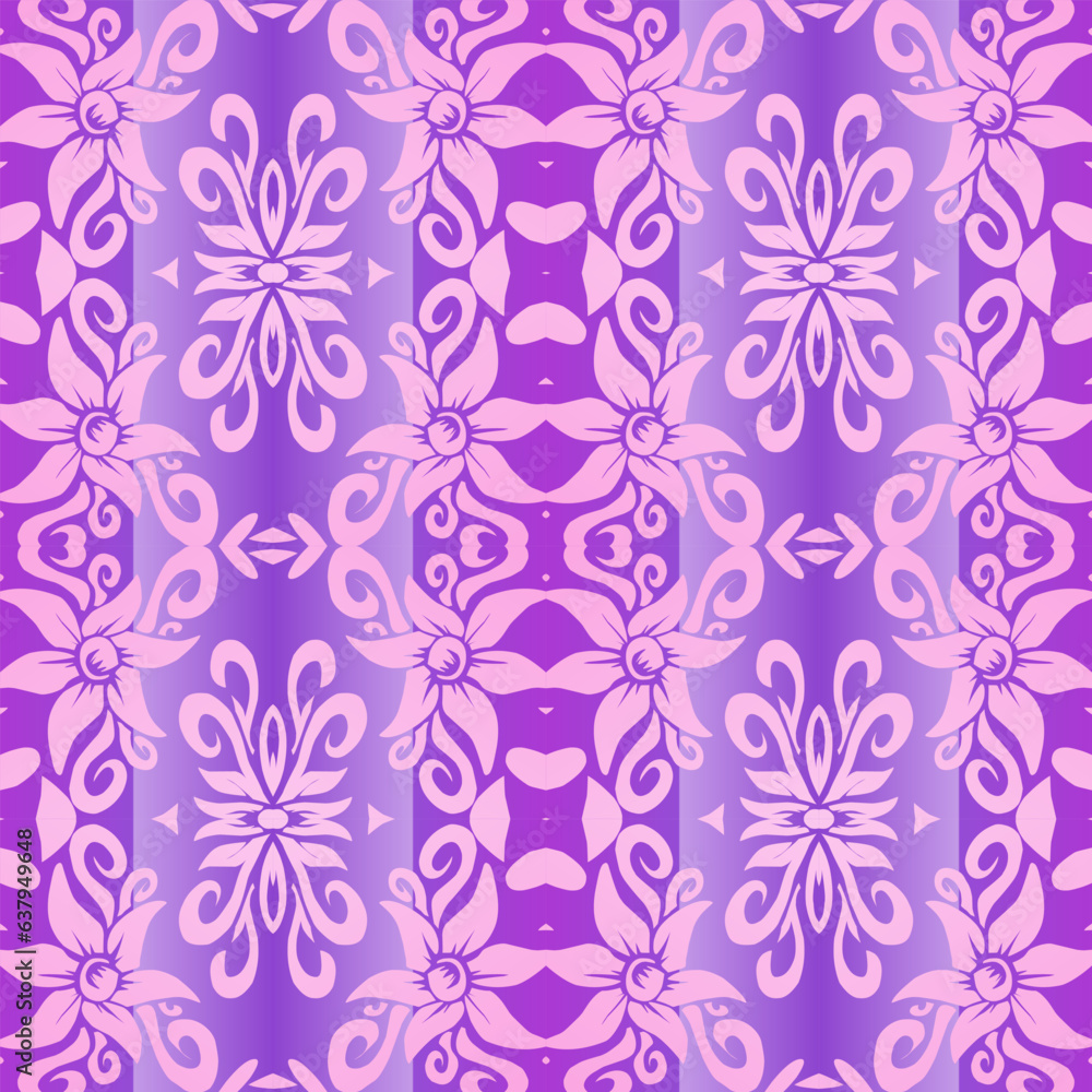 Seamless design vector Beauty flower line art batik ethnic dayak borneo pattern with colourful gradient Seamless design vector Beauty flower line art batik ethnic dayak borneo pattern with colourful gradient
