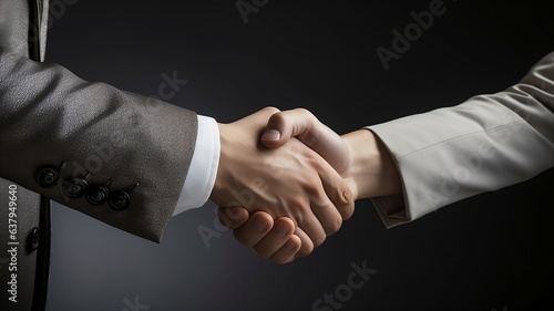 Business people in formal outfit shaking hands over desk