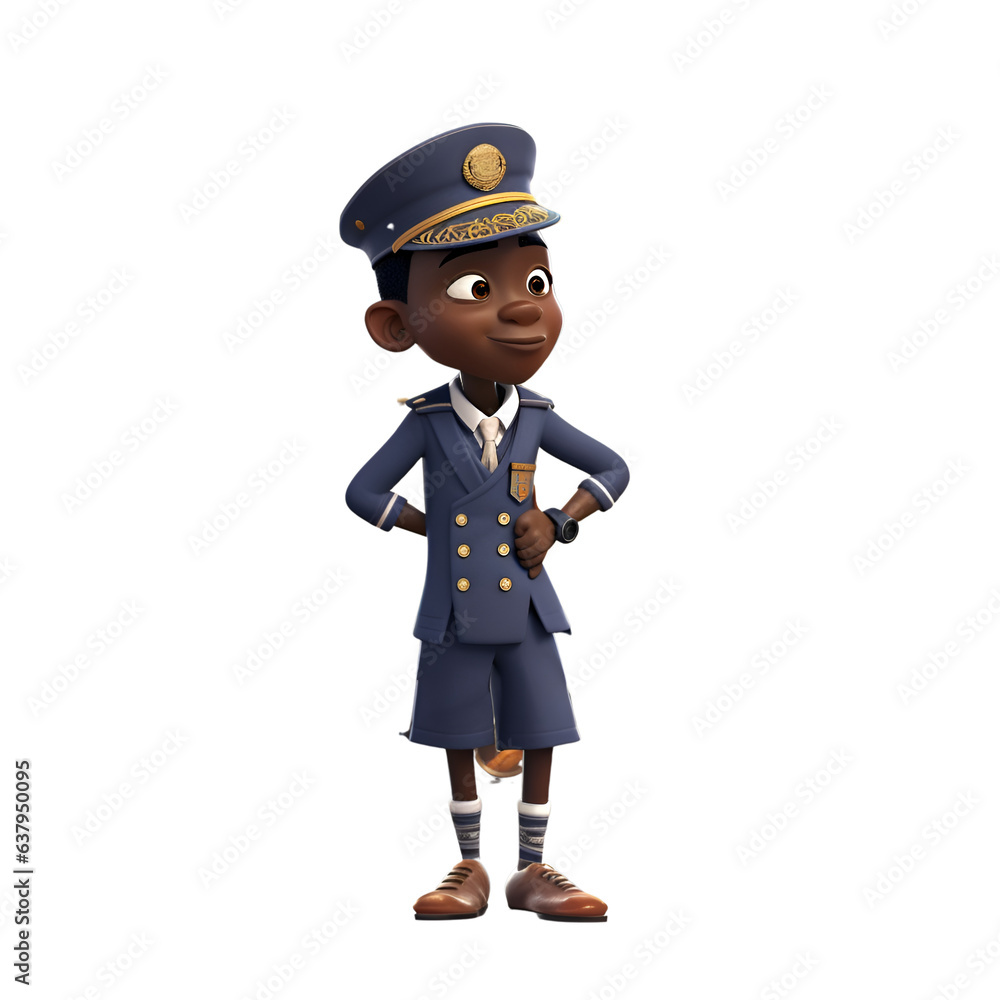 3D Render of an African American Boy with Cop Policeman Costume 3D Render of an African American Boy with Cop Policeman Costume