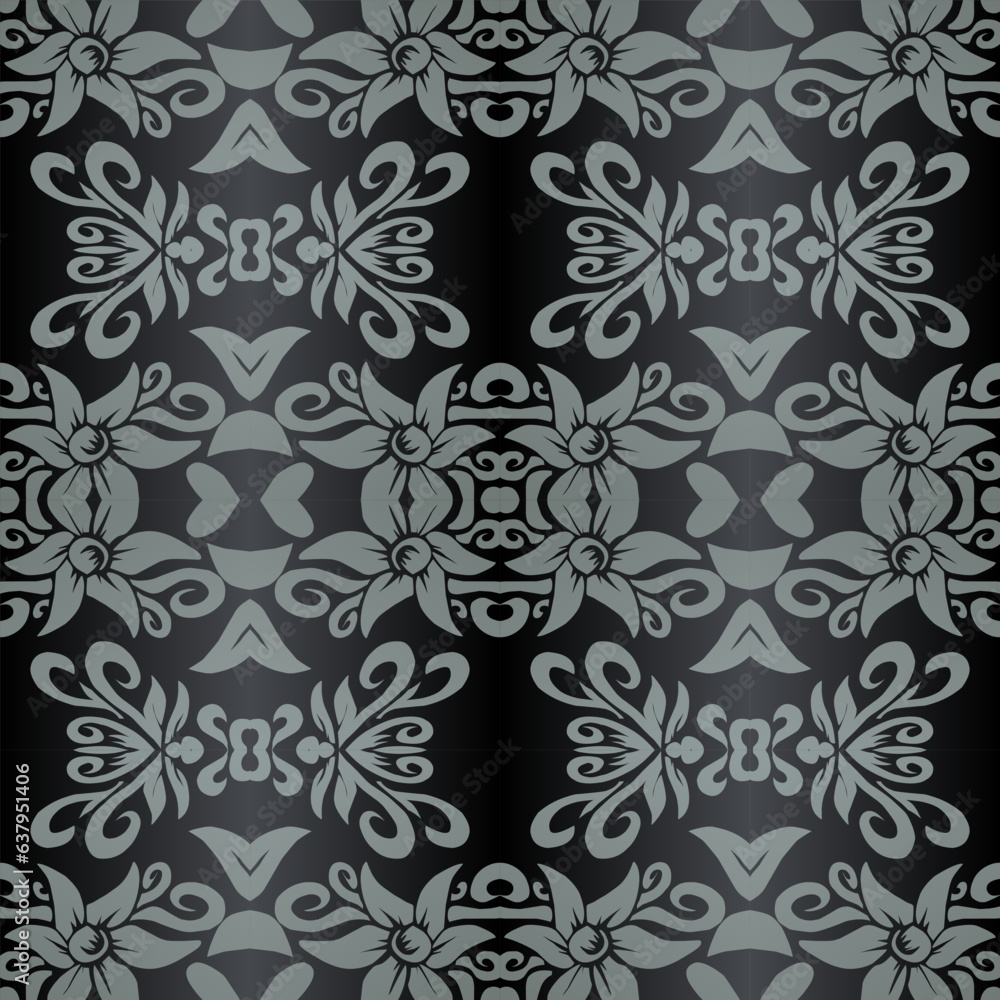 Seamless design vector Beauty flower line art batik ethnic dayak borneo pattern with colourful gradient 