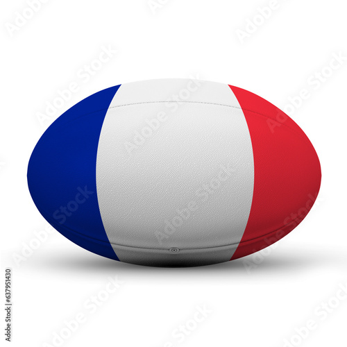Isolated rugby ball printed with the flag of France. 3D illustration