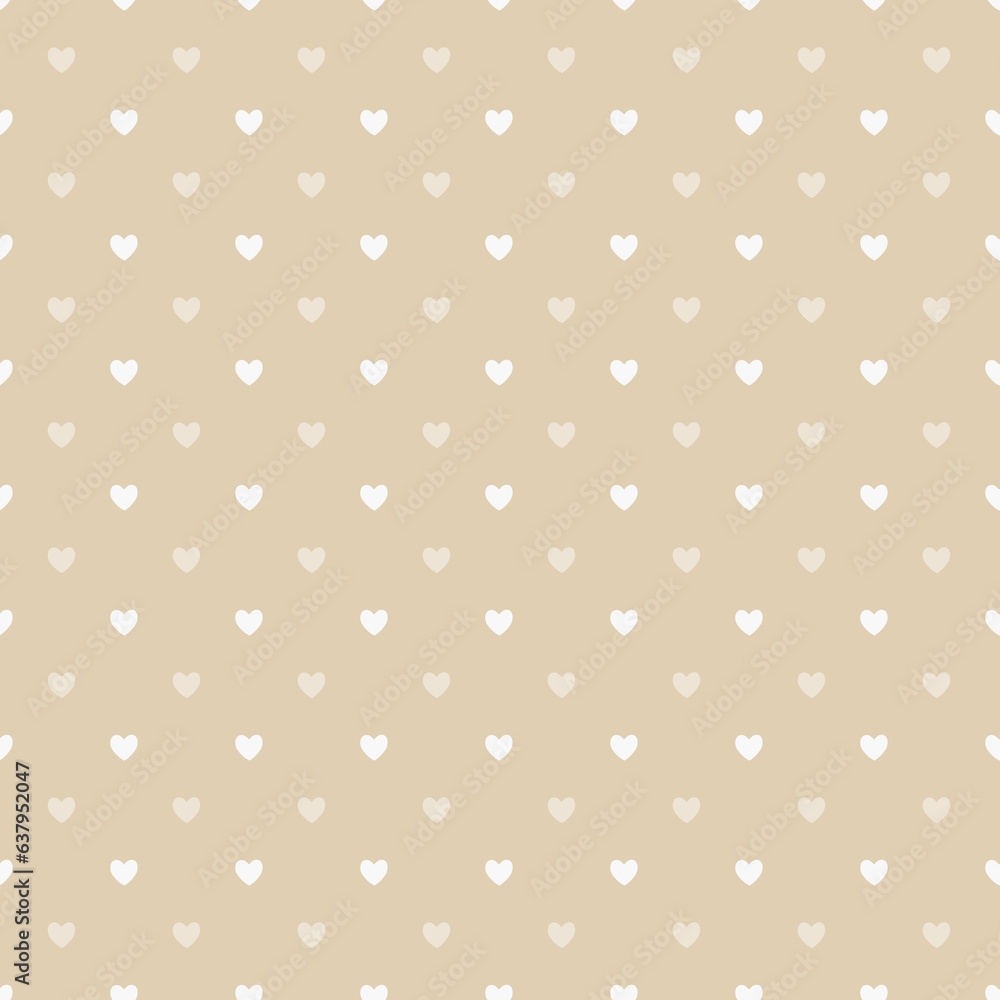 Seamless beige heart pattern background.Simple heart shape seamless pattern in diagonal arrangement. Love and romantic theme background.