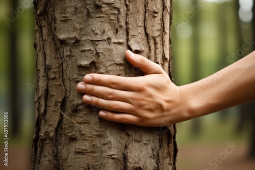 A photo of a person holding hands on a tree. Nature love