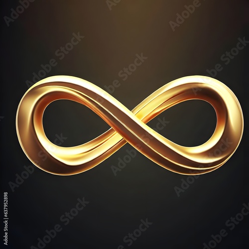 Infinity symbol as a gold loop on a dark background with a faint orange-red glow