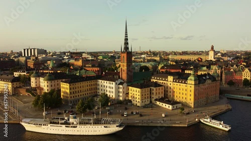 Stockholm, Sweden. Panorama view of theold town from above. Clear sky, summer evening light. photo