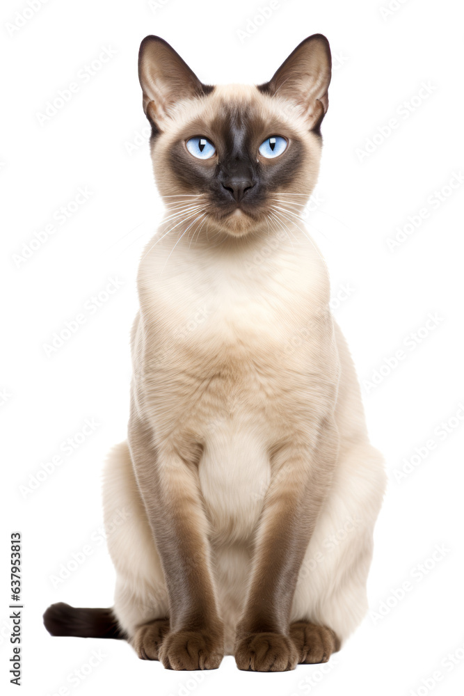 Siamese Cat with Blue Eyes Isolated on White Background