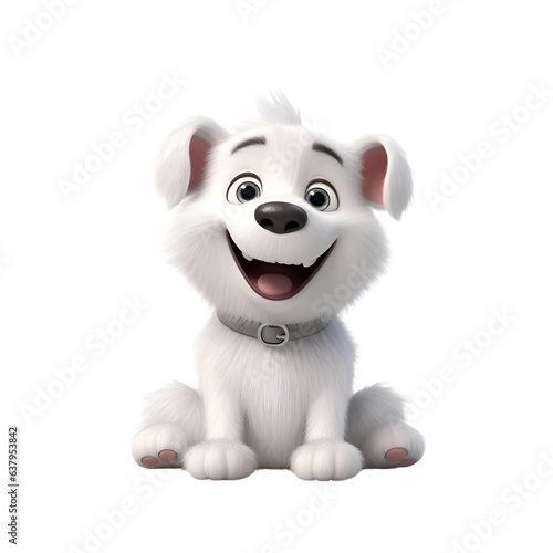 3D rendering of a cute white dog isolated on white background.