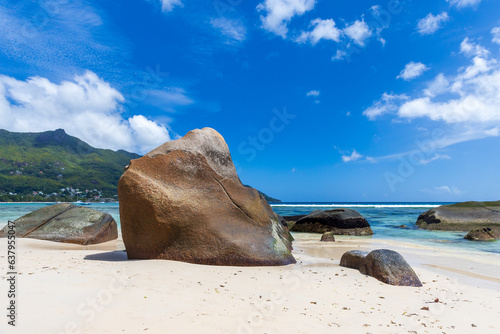 Landscape of Beau Vallon, Seychelles. Beach view
