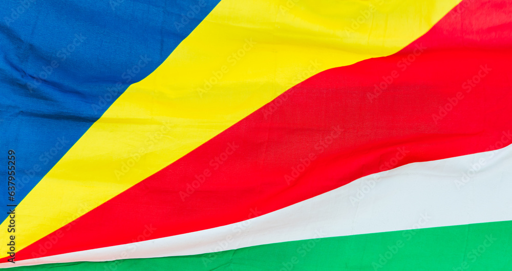 The flag of Seychelles waving in wind, close up The flag of Seychelles waving in wind, close up