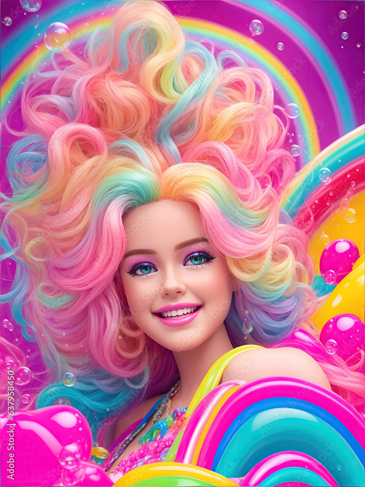 beautiful women styled like dolls with rainbow colors