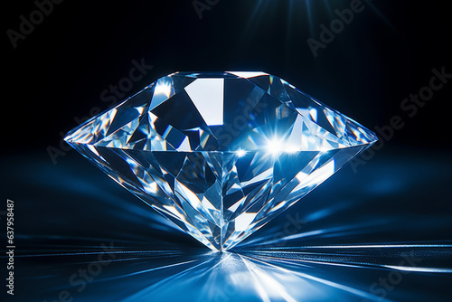 A close-up of the king of gemstones, a large shiny diamond that shines brightly in black background. Important event concept suitable for engagement or marriage.