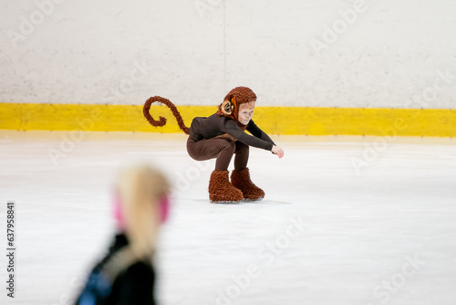 child skater in a monkey costume