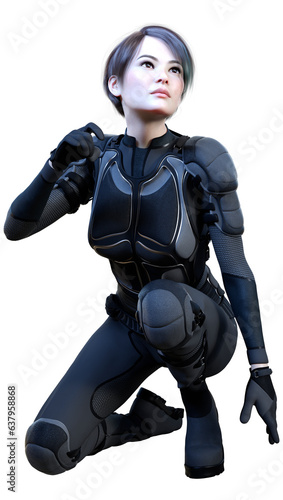 3D Rendering Female Sceince Fiction Warrior on White photo