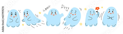 set of cute ghosts, doodle halloween, ghost, cute ghost, doodle ghost, halloween ghost