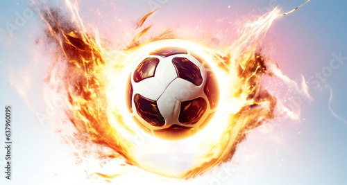 World Cup logo on white Football ball flying in flames