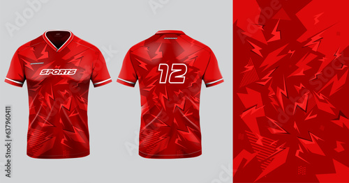 Sport jersey template mockup grunge abstract design for football soccer, racing, gaming, red color