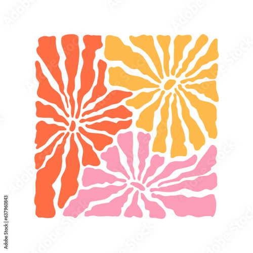 Vector  in simple naive and hippie groovy style, flowers and plants, floral botanic hand drawn design templates, frames and modern art prints, posters and placards