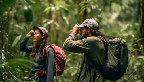 Young Latin man and woman with outdoor clothes and backpack