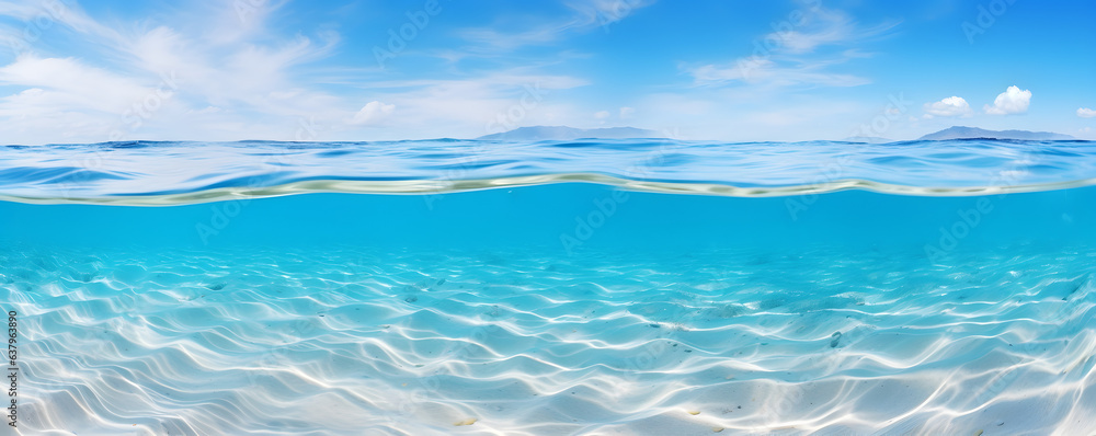 Summer sea landscape with sunny sky and underwater space