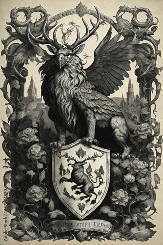 Illustrations of the coat of arms with a mystical animal © Михаил Н